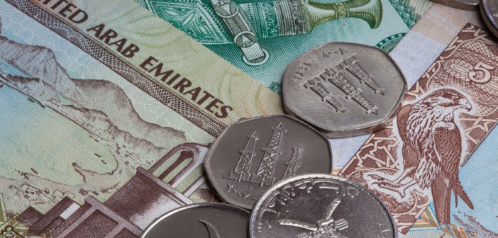 Dirham - Banknoten und Münzen der Vereinigten Arabischen Emirate mit englischem Aufdruck